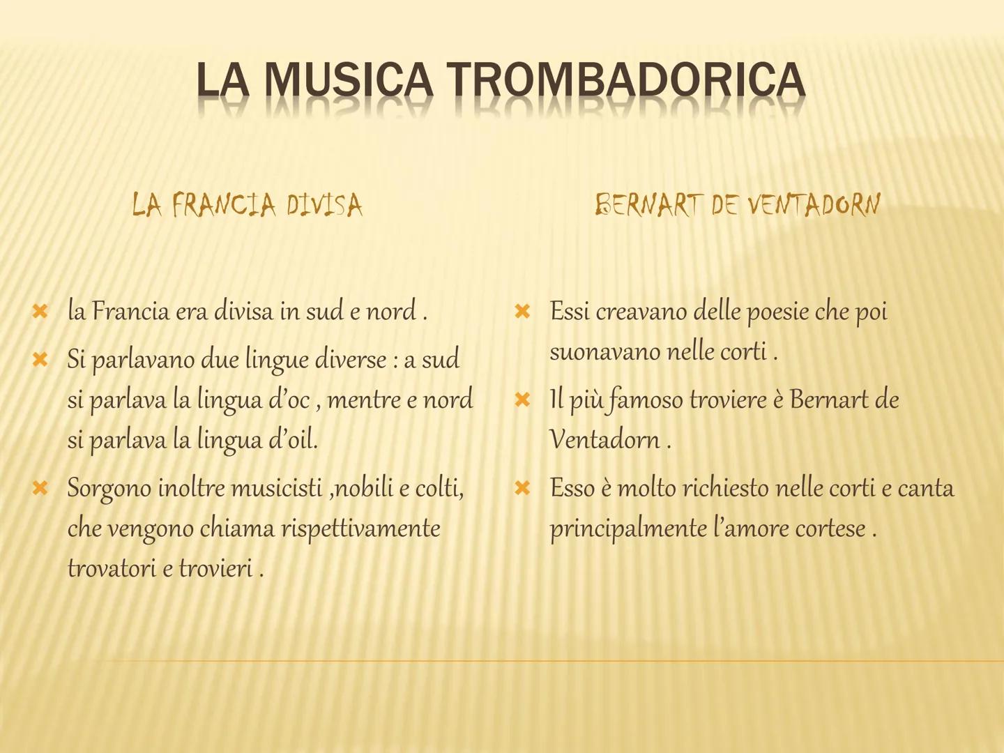 LA MUSICA DEL MEDIOEVO
ICH BEI
TEBIBEXY
LA MUSICA DEL MEDIOEVO SI DIVIDE IN DUE GRANDI
GRUPPI:
x LA MUSICA SACRA
* Veniva suonata nelle chie