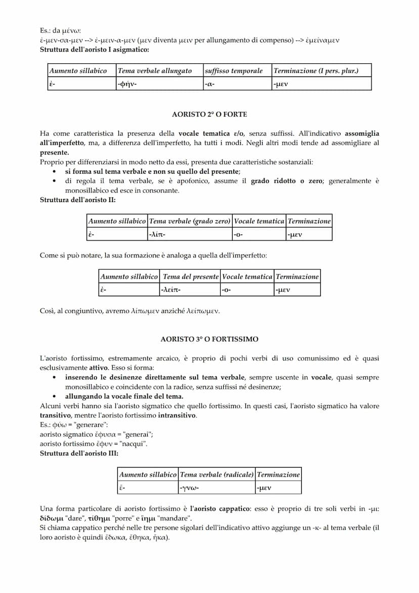 L'aoristo (dal greco áóototoç = "indefinito") indica un'azione la cui durata non è definita, o comunque è
intesa come colta nel momento del 