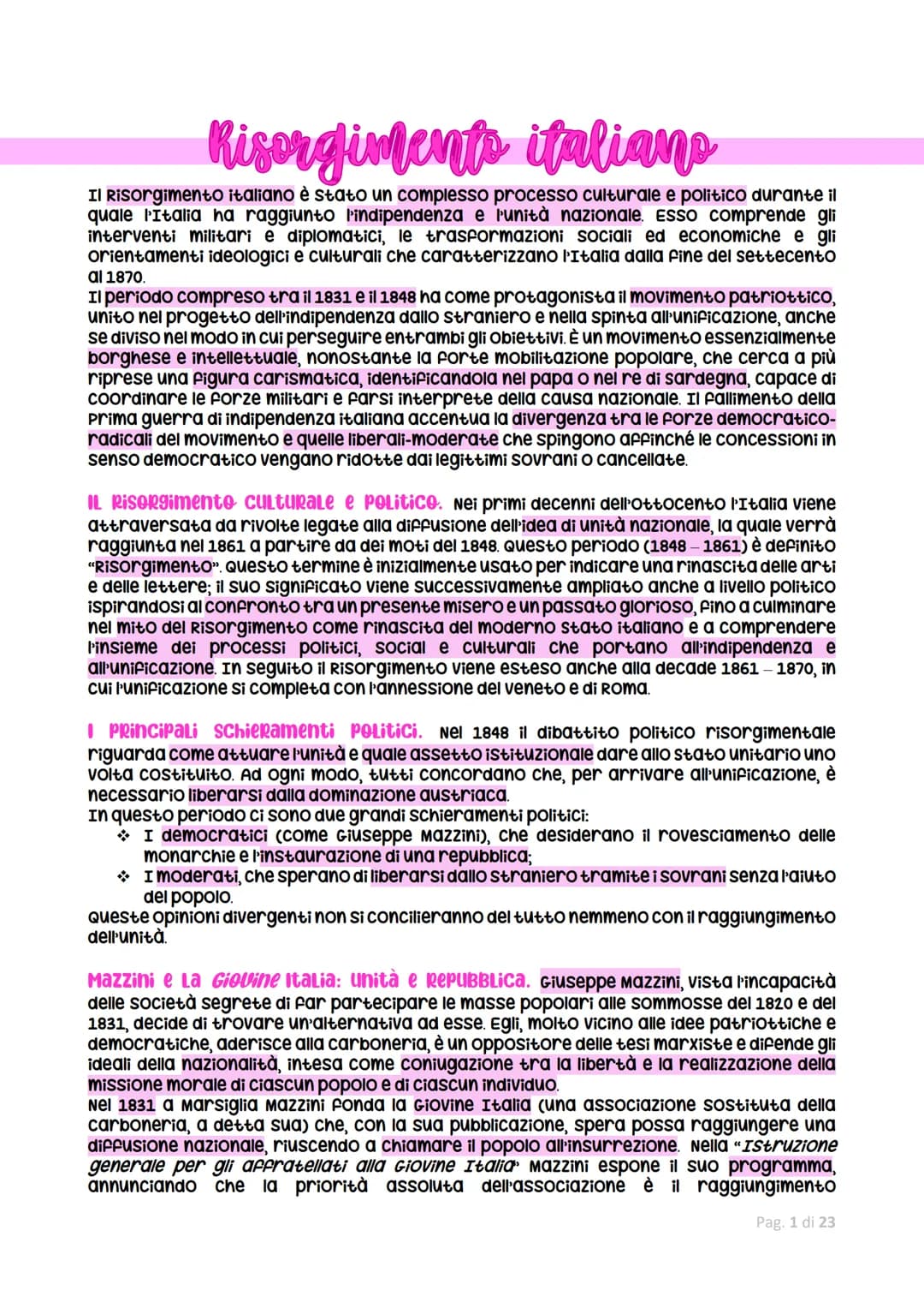 Risorgiments italians
Il Risorgimento italiano è stato un complesso processo culturale e politico durante il
quale l'Italia ha raggiunto l'i