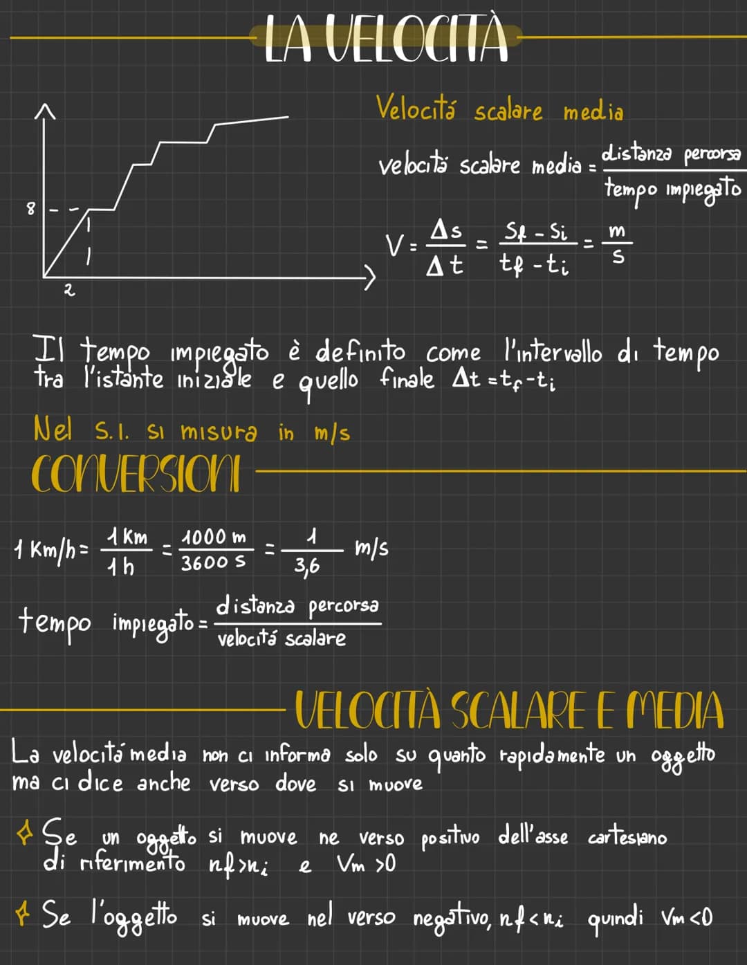 8
2
1 km/h =
1 km
1h
1000 m
3600 S
LA VELOCITÀ
Velocitá scalare media
velocità scalare media=
Il tempo impiegato è definito come l'intervall