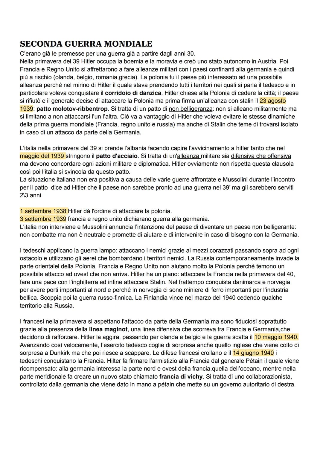 SECONDA GUERRA MONDIALE
C'erano già le premesse per una guerra già a partire dagli anni 30.
Nella primavera del 39 Hitler occupa la boemia e