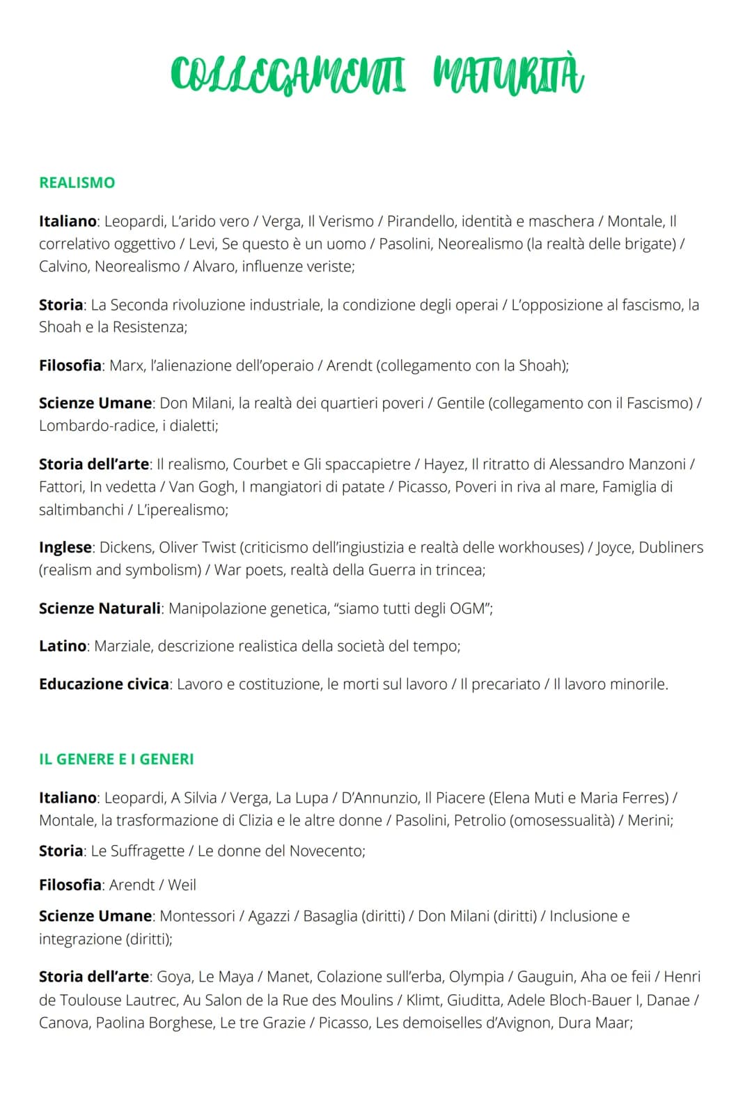 REALISMO
COLLEGAMENTI MATURITÀ
Italiano: Leopardi, L'arido vero / Verga, Il Verismo / Pirandello, identità e maschera / Montale, Il
correlat