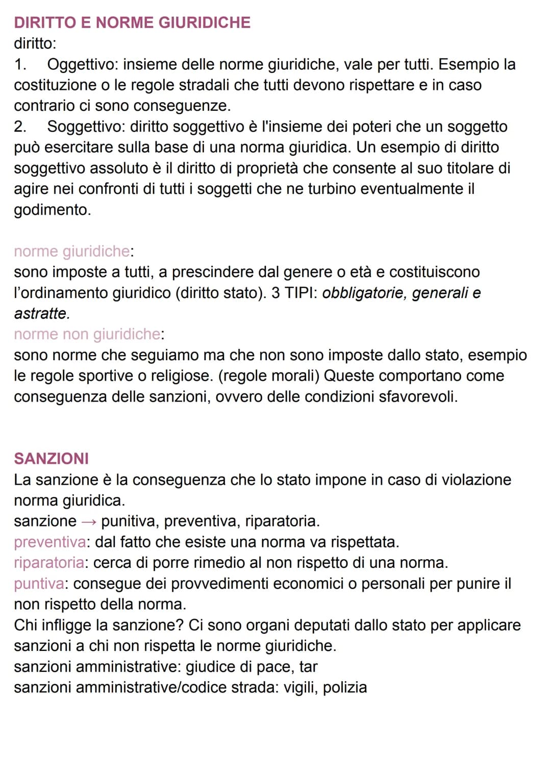 DIRITTO E NORME GIURIDICHE
diritto:
1. Oggettivo: insieme delle norme giuridiche, vale per tutti. Esempio la
costituzione o le regole strada