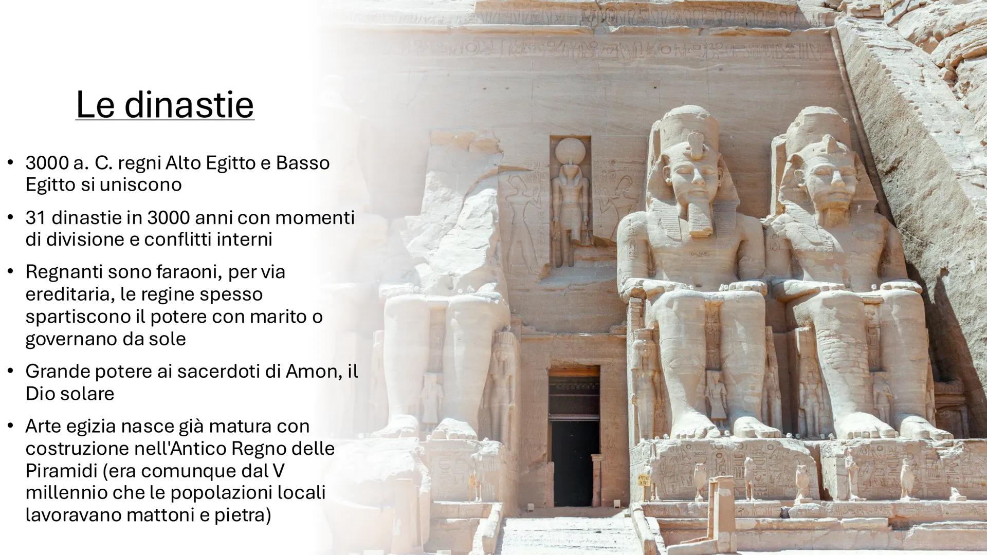# Arte egizia

Tra l'eterno e l'assoluto # Il fiume nel deserto

- Caso unico nella Storia. Arte immutata per millenni
(3000 a.C. fino alla 