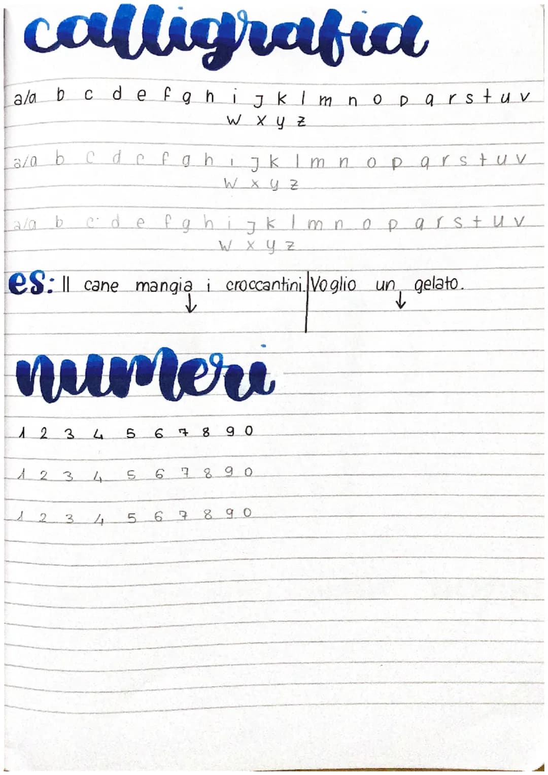 calligrafia
c d e f g h i j k l m
W X Y Z
a/ab
a/a b
a/a b
c d e f g h
12
1 2 3 4
3
c d e f g h i j k l m n
W X Y Z
numeri
es: 11 cane mangi