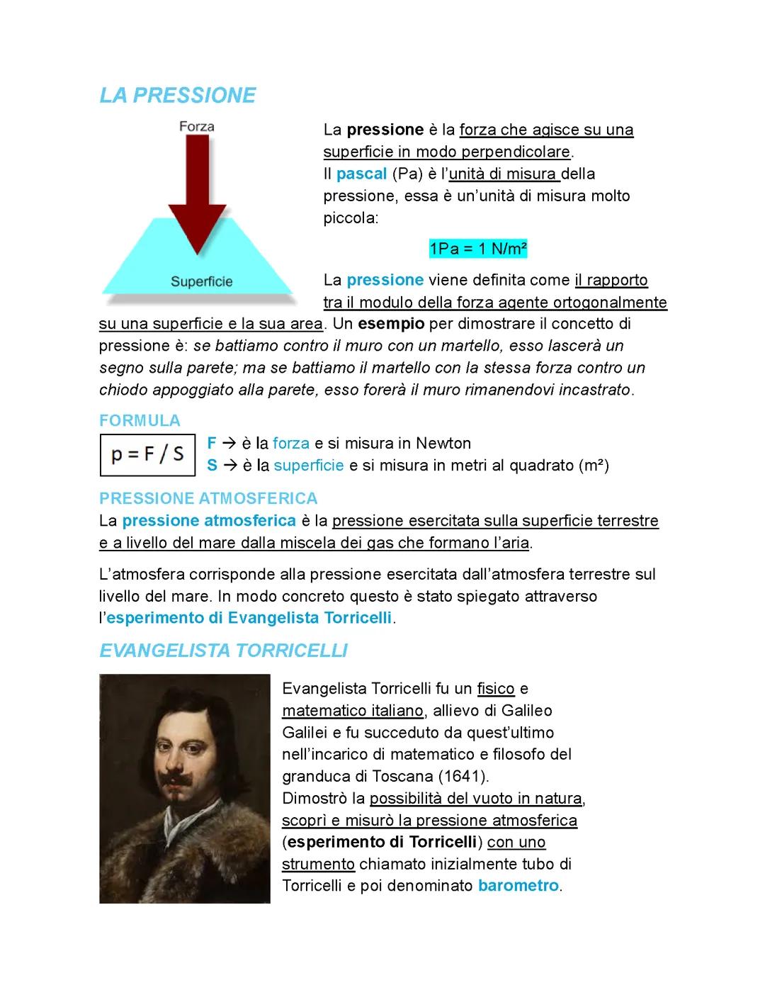 La pressione: definizione, formula ed esperimento di Torricelli