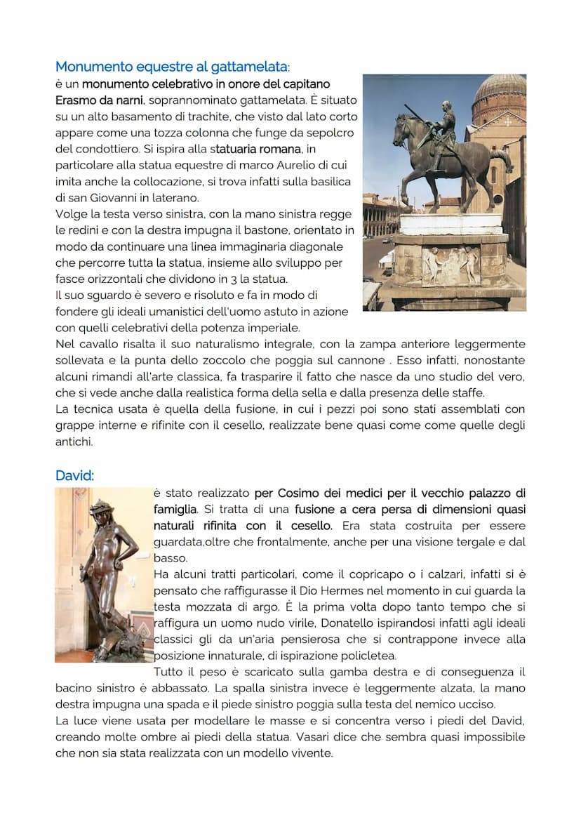 donatello
nasce a Firenze nel 1386, fa un apprendistato presso la bottega di Ghiberti, dove
apprende la tecnica della lavorazione con il ces