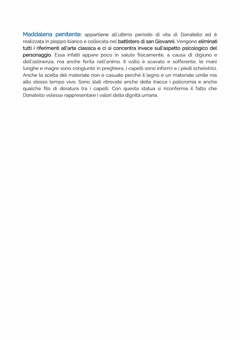 donatello
nasce a Firenze nel 1386, fa un apprendistato presso la bottega di Ghiberti, dove
apprende la tecnica della lavorazione con il ces