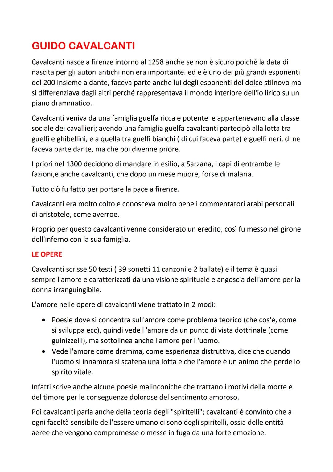 GUIDO CAVALCANTI
Cavalcanti nasce a firenze intorno al 1258 anche se non è sicuro poiché la data di
nascita per gli autori antichi non era i