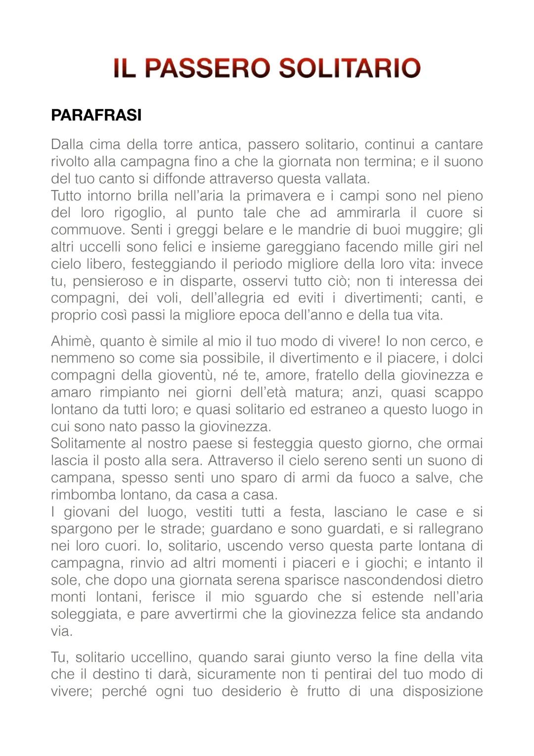 IL PASSERO SOLITARIO LEOPARDI