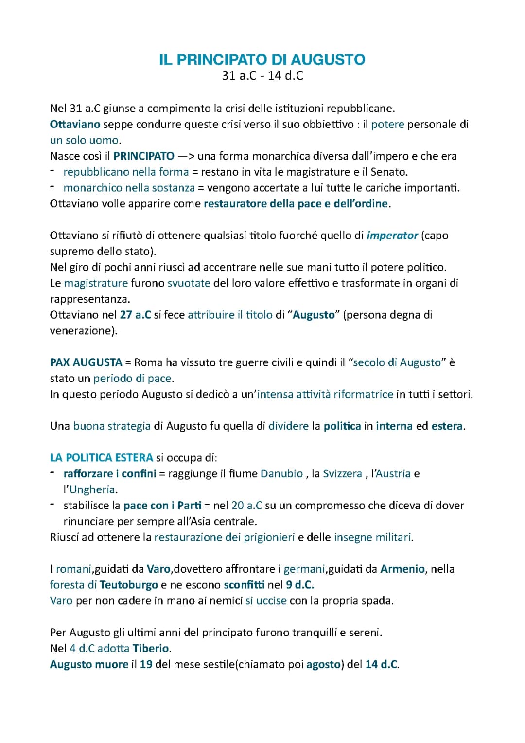 il principato di augusto 