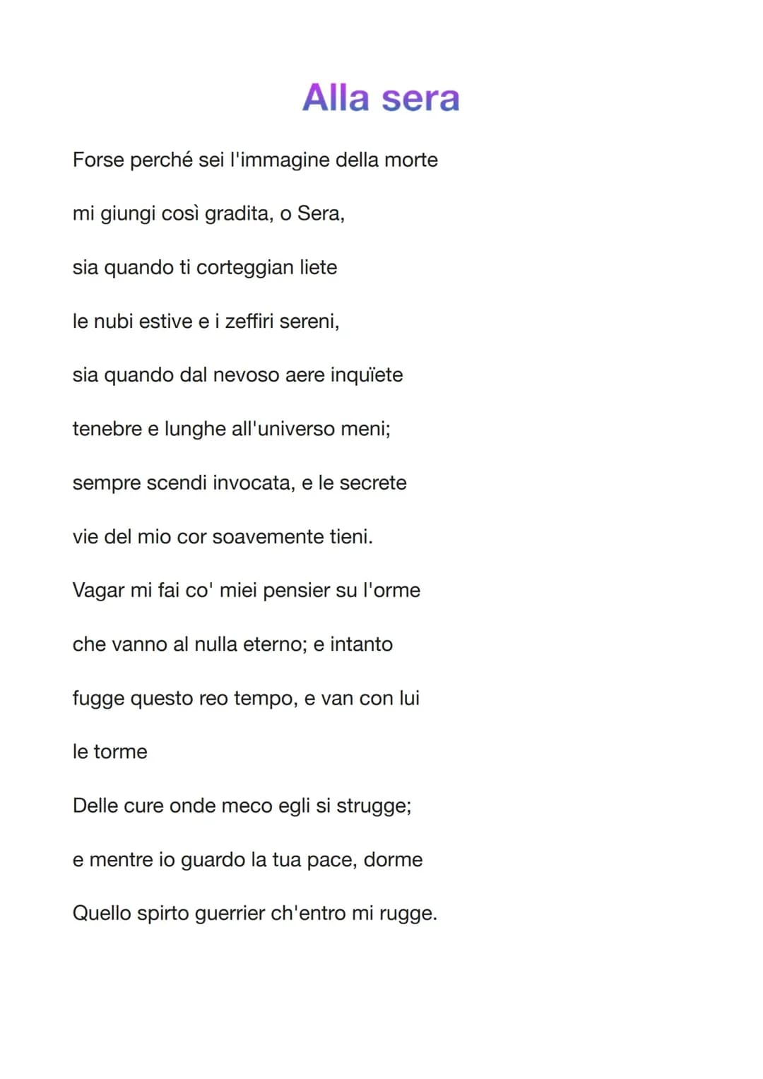 ALLA SERA UGO FOSCOLO