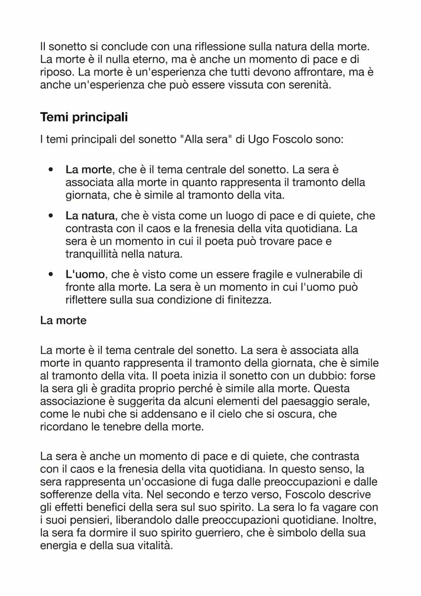 Alla sera
Forse perché sei l'immagine della morte
mi giungi così gradita, o Sera,
sia quando ti corteggian liete
le nubi estive e i zeffiri 