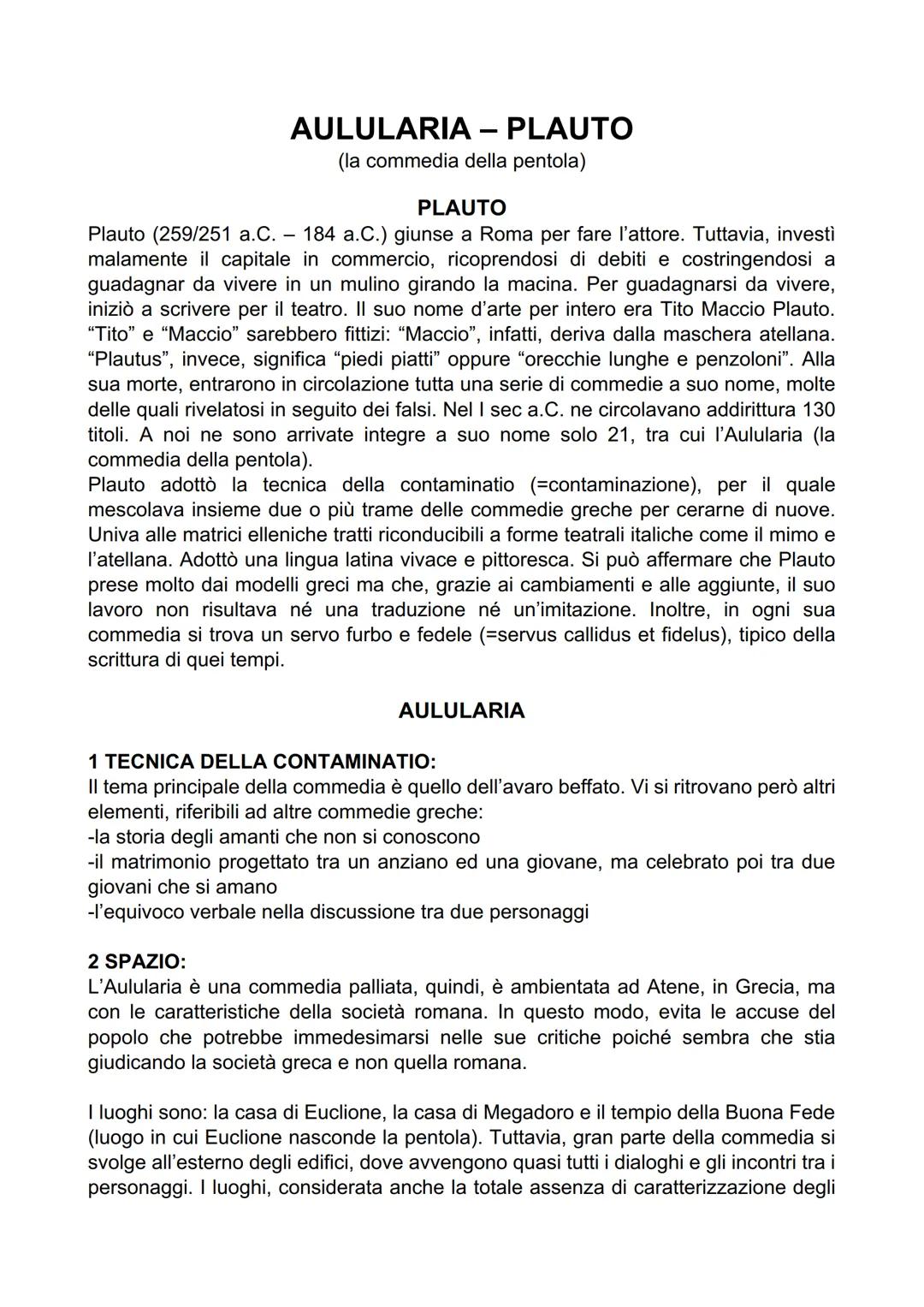 AULULARIA - PLAUTO
(la commedia della pentola)
PLAUTO
Plauto (259/251 a.C. - 184 a.C.) giunse a Roma per fare l'attore. Tuttavia, investì
ma