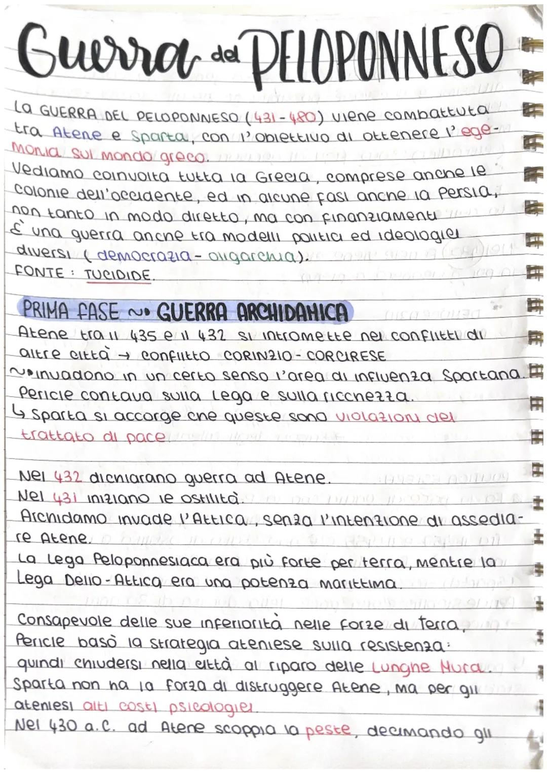 # Guerra da PELOPONNESO

LA GUERRA DEL PELOPONNESO (431-480) viene combattuta
tra Atene e Sparta, con l'obiettivo di ottenere l' ege-
Monia 