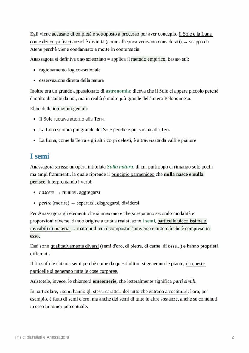 I fisici pluralisti e Anassagora
I fisici pluralisti
I fisici pluralisti, successori della scuola eleatica, tornano ad interessarsi del prob