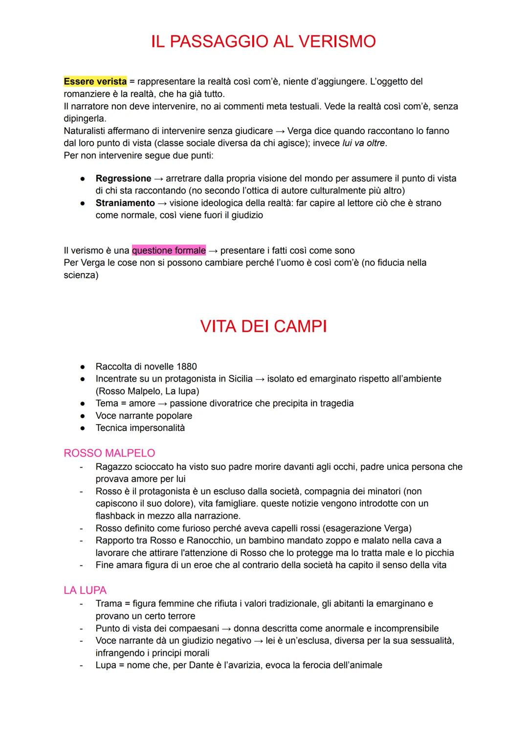 Passaggio al verismo/ Vita dei campi/ Ciclo dei vinti/ I Malavoglia