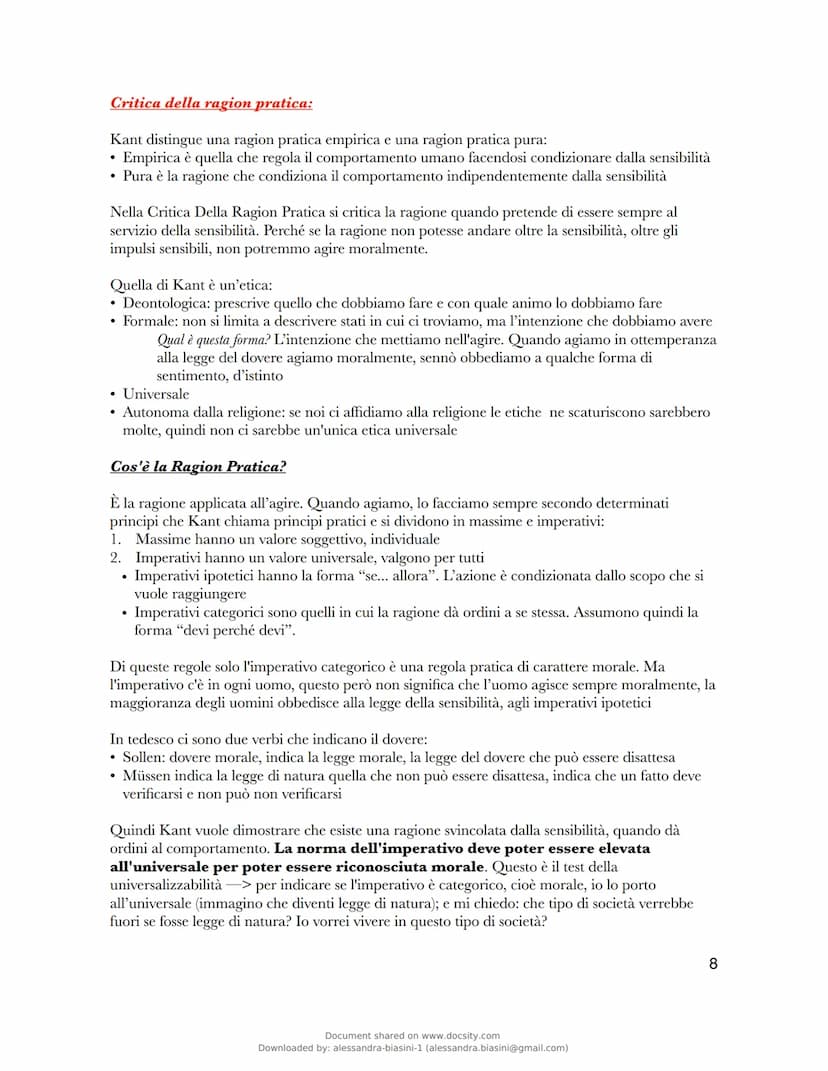 Immanuel Kant
Kant è il fondatore del criticismo -> estrema estensione dell'illuminismo del 700. Il criticismo
pretende di porre la ragione 