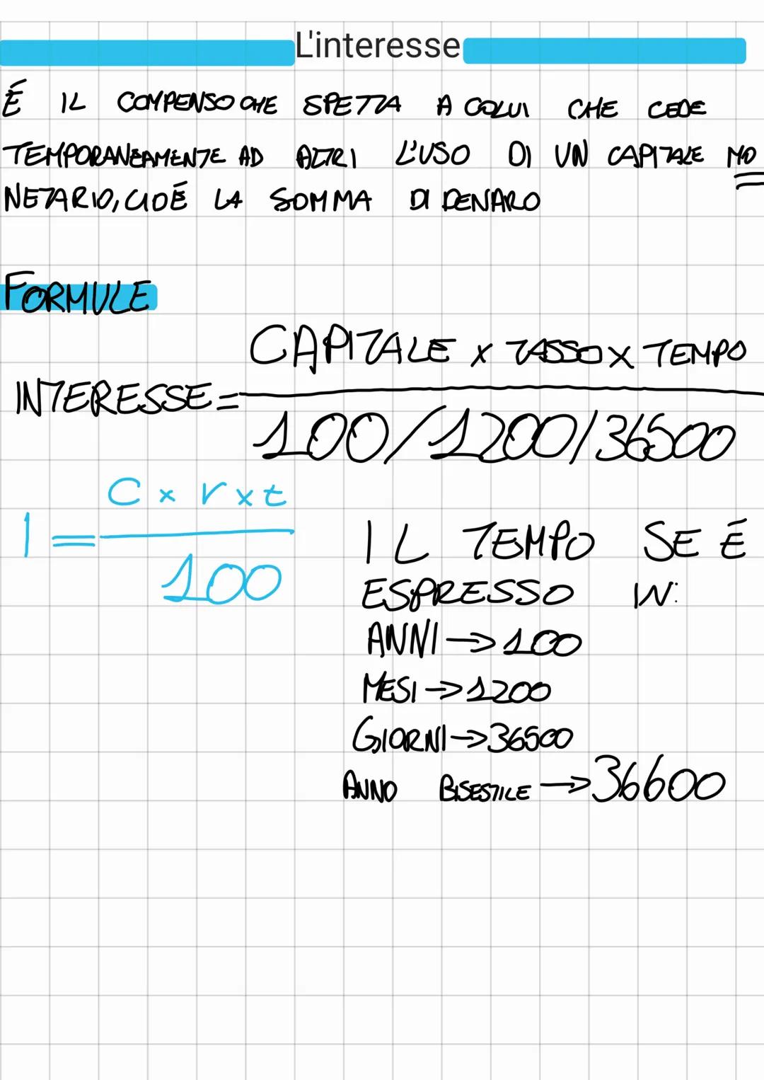 L'interesse
É IL COMPENSO CHE SPETTA A COLUI
CHE CEDE
TEMPORANEAMENTE AD ALTRI L'USO DI UN CAPITALE MO
NETARIO, CIDE LA SOMMA DI DENARO
FORM