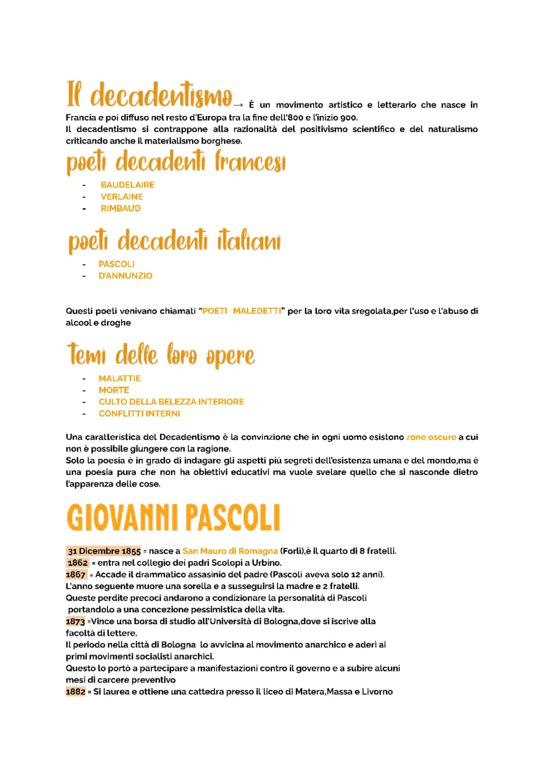 IL DECADENTISMO,GIOVANNI PASCOLI,X AGOSTO,NEBBIA E ACQUILONE 