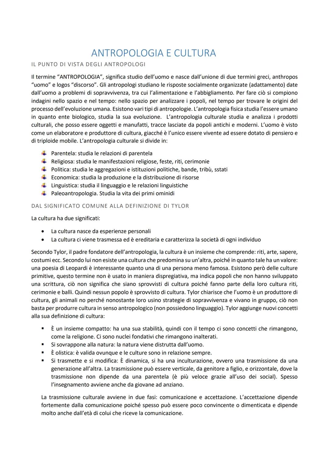 IL PUNTO DI VISTA DEGLI ANTROPOLOGI
ANTROPOLOGIA E CULTURA
Il termine "ANTROPOLOGIA", significa studio dell'uomo e nasce dall'unione di due 