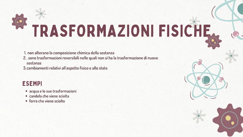TRASFORMAZIONI CHIMICHE
2 TIPI
FISICHE
O *
TRASFORMAZIONI
FISICHE
* TRASFORMAZIONI FISICHE
1. non alterano la composizione chimica della sos