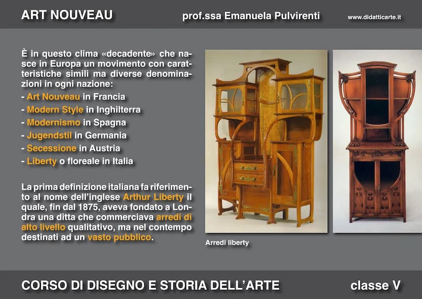 ART NOUVEAU
prof.ssa Emanuela Pulvirenti
16. ART NOUVEAU
CORSO DI DISEGNO E STORIA DELL'ARTE
www.didatticarte.it
classe V ART NOUVEAU
prof.s