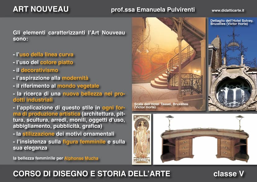 ART NOUVEAU
prof.ssa Emanuela Pulvirenti
16. ART NOUVEAU
CORSO DI DISEGNO E STORIA DELL'ARTE
www.didatticarte.it
classe V ART NOUVEAU
prof.s