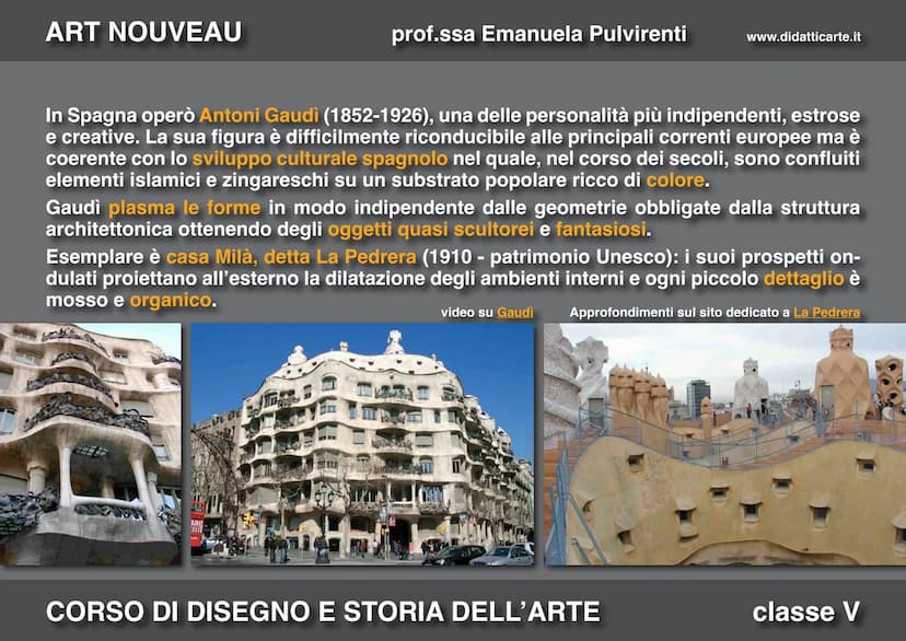 ART NOUVEAU
prof.ssa Emanuela Pulvirenti
16. ART NOUVEAU
CORSO DI DISEGNO E STORIA DELL'ARTE
www.didatticarte.it
classe V ART NOUVEAU
prof.s