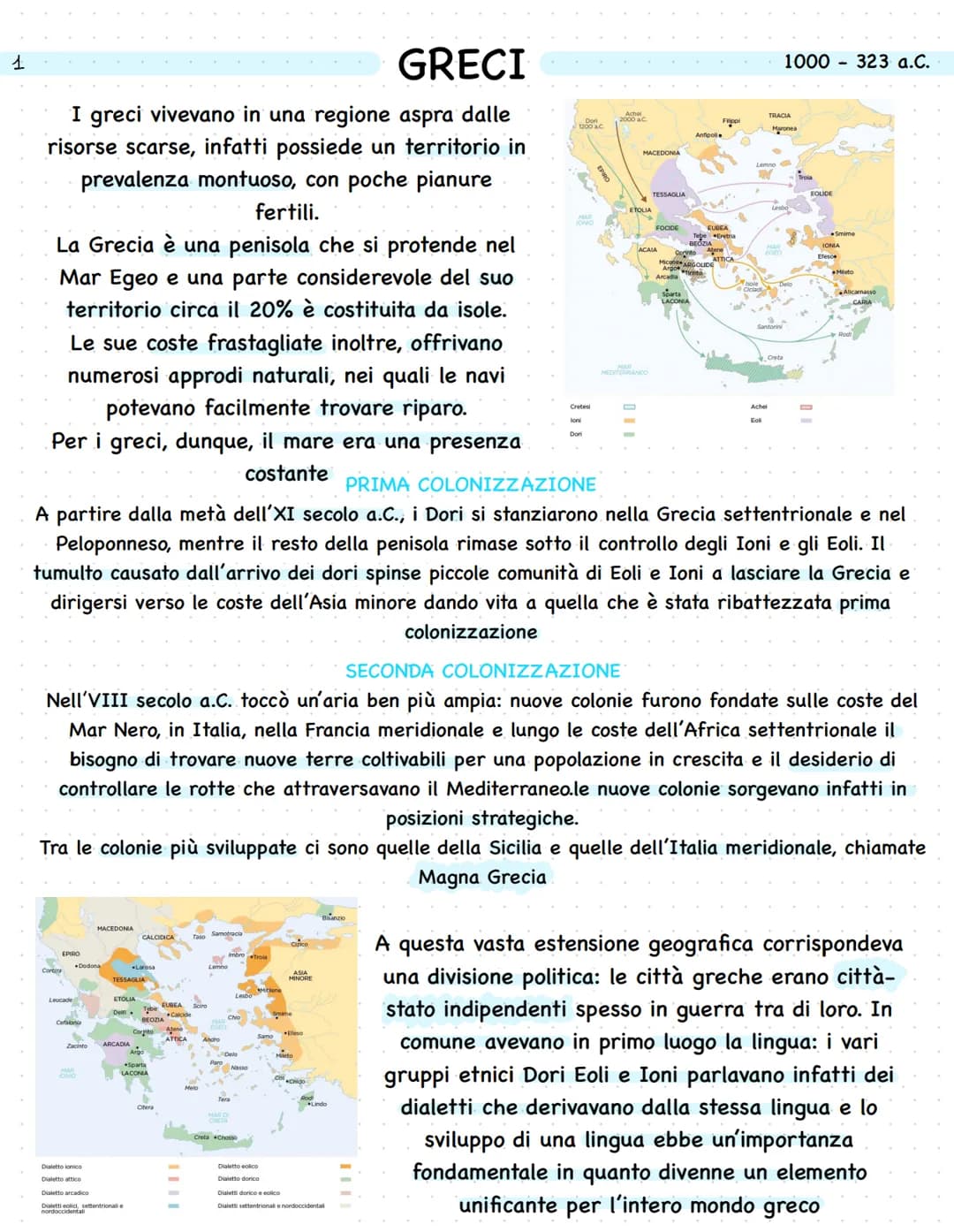 1
GRECI
I greci vivevano in una regione aspra dalle
risorse scarse, infatti possiede un territorio in
prevalenza montuoso, con poche pianure