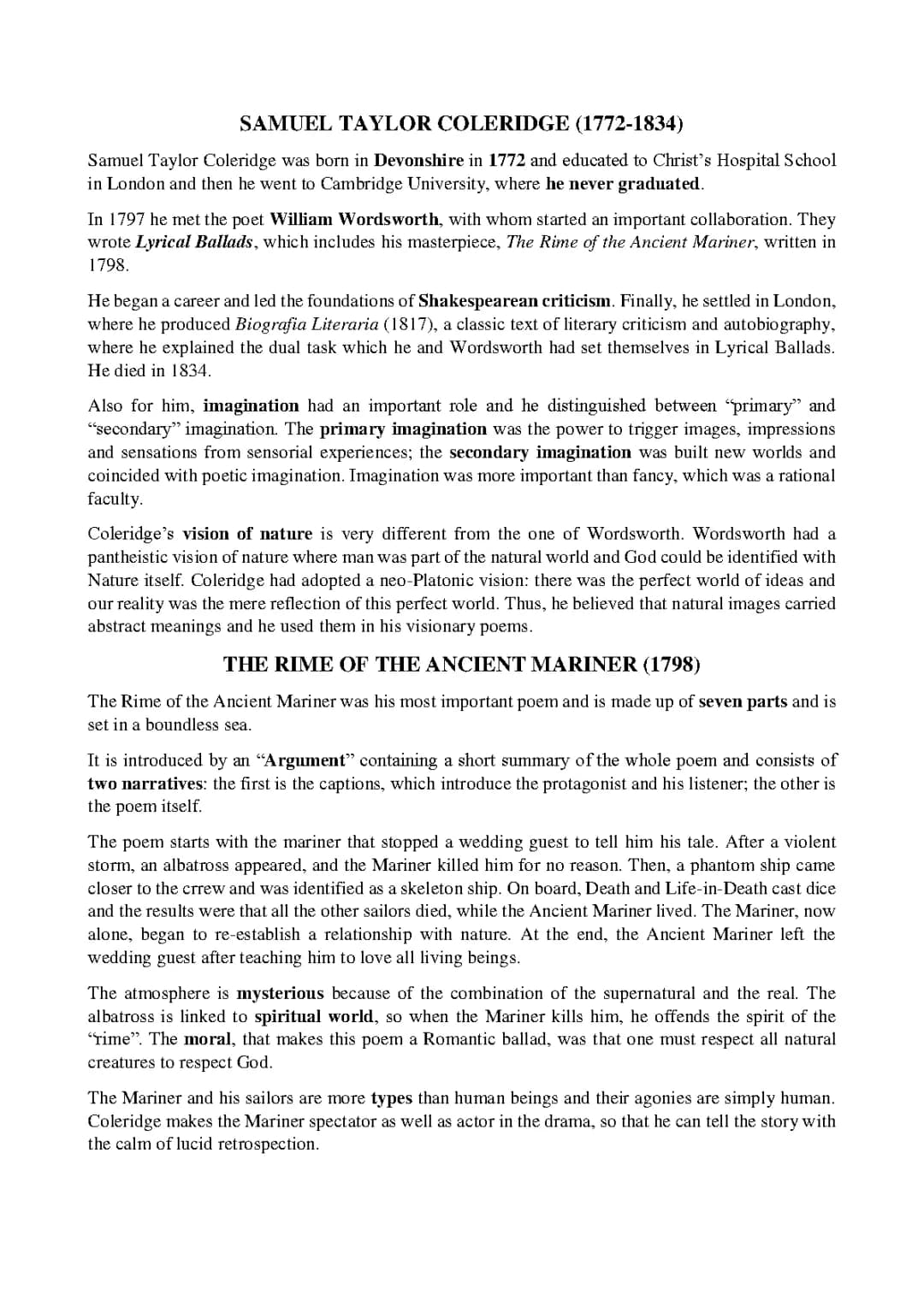 The Rime of the Ancient Mariner Summary and Analysis