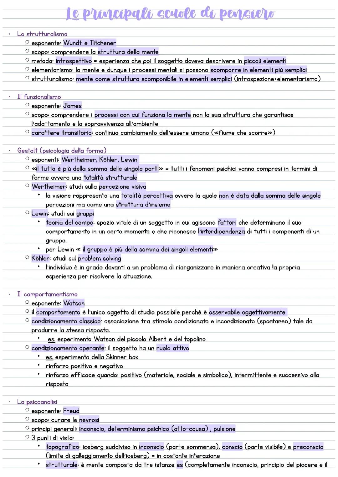 Le Principali Scuole Psicologiche del '900: Guida Sintetica