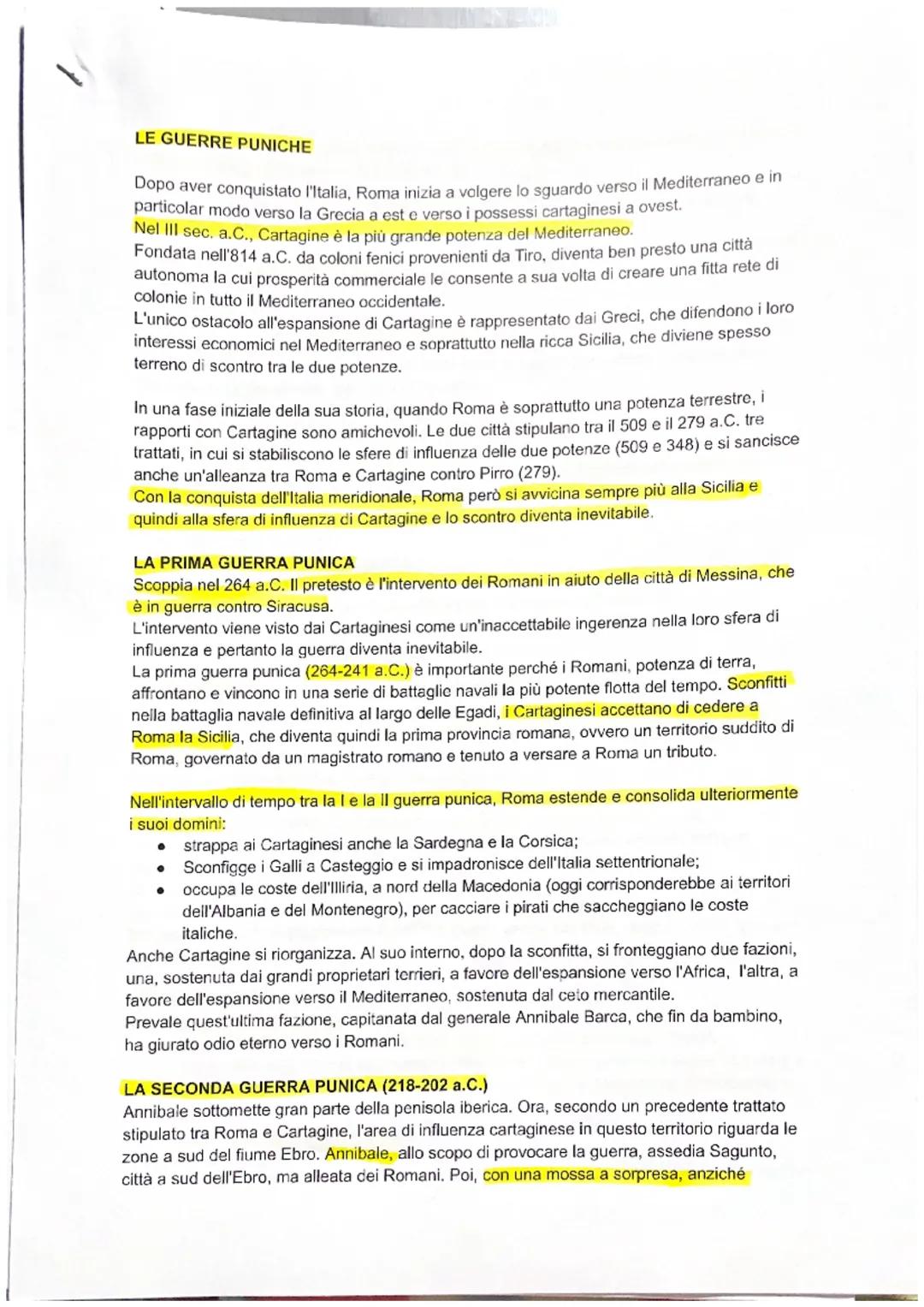LE GUERRE PUNICHE
Dopo aver conquistato l'Italia, Roma inizia a volgere lo sguardo verso il Mediterraneo e in
particolar modo verso la Greci