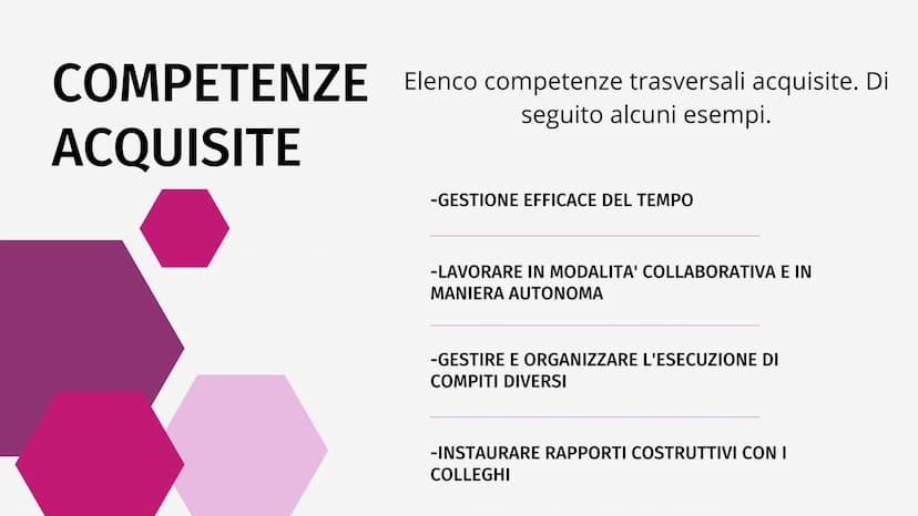 PCTO
NOME E COGNOME
SCUOLA - CLASSE
ANNO SCOLASTICO NOME AZIENDA
Breve descrizione MANSIONI
SVOLTE
Elenco delle mansioni svolte.
Inserire se