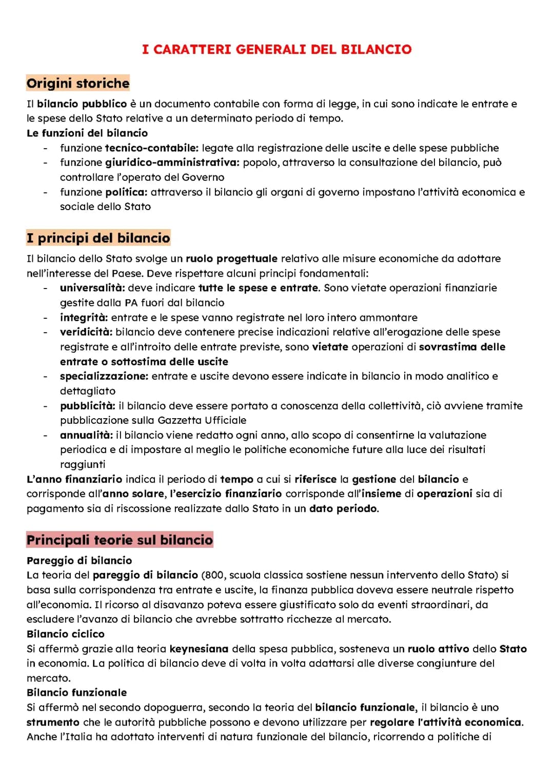 Il bilancio dello Stato - Economia Politica