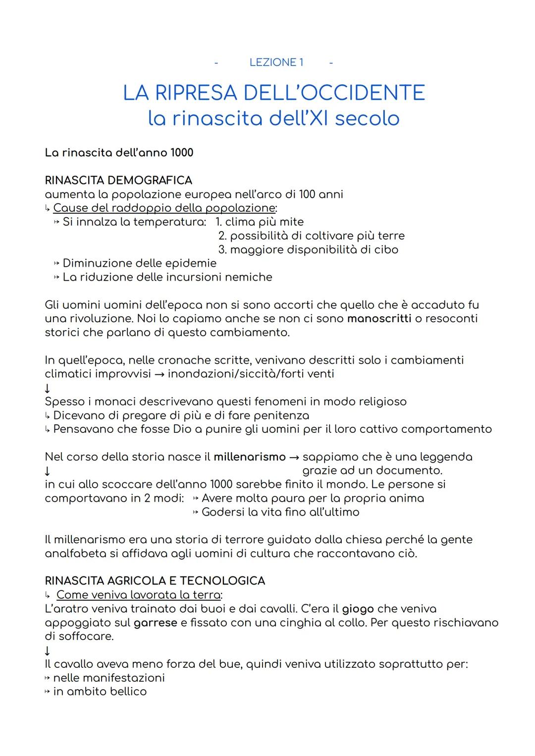 LEZIONE 1
LA RIPRESA DELL'OCCIDENTE
la rinascita dell'XI secolo
La rinascita dell'anno 1000
RINASCITA DEMOGRAFICA
aumenta la popolazione eur