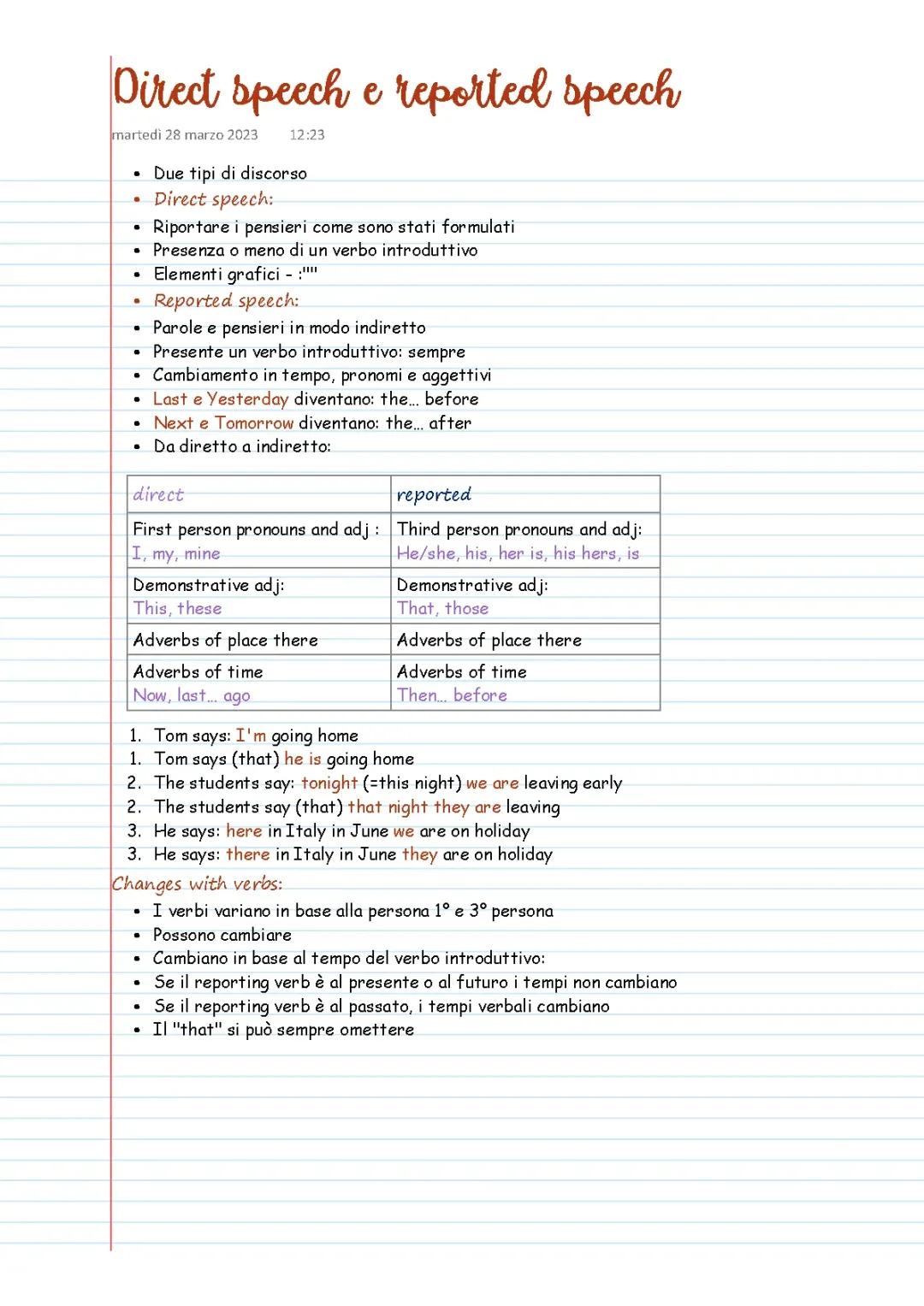 Direct speech e reported speech