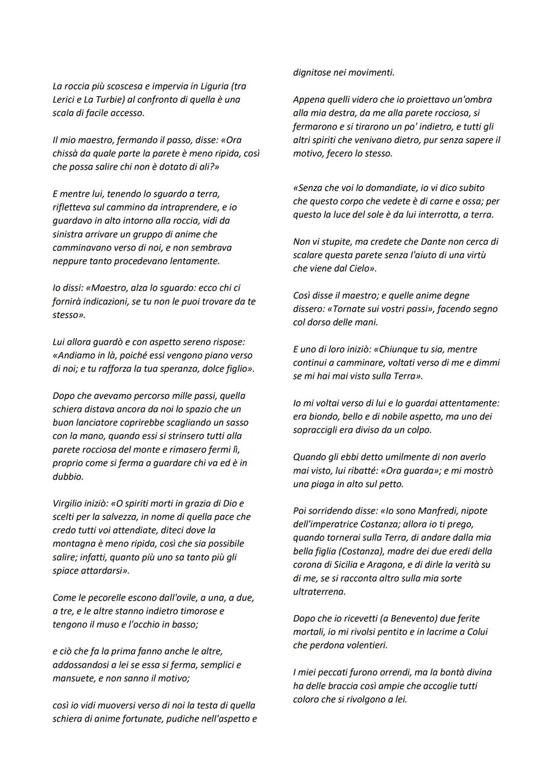 CANTO III PURGATORIO
INTRODUZIONE AL CANTO III DEL PURGATORIO
Il Canto III del Purgatorio, ambientato nell'Antipurgatorio, mette in scena il
