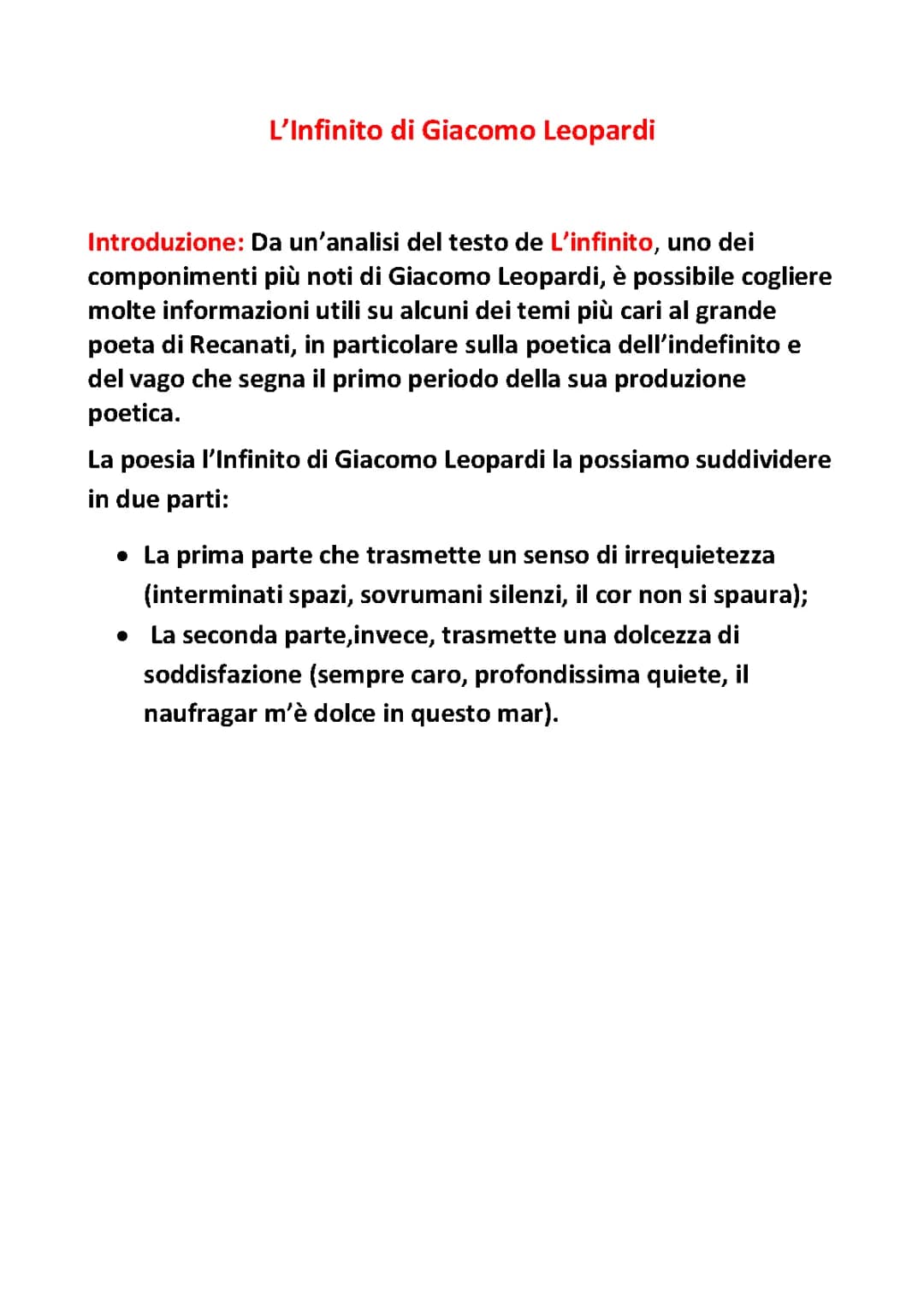 "Infinito" di Giacomo Leopardi