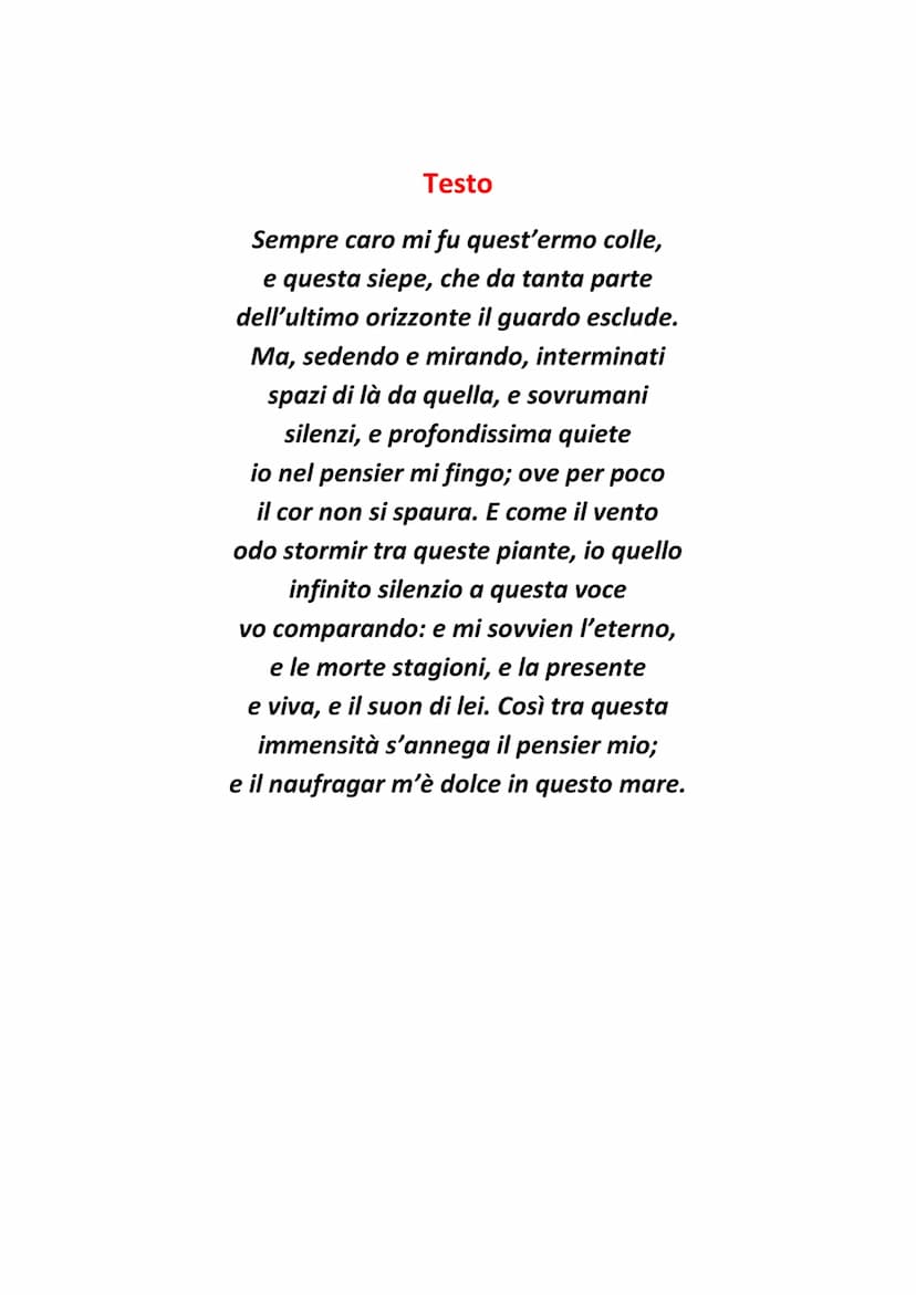 L'Infinito di Giacomo Leopardi
Introduzione: Da un'analisi del testo de L'infinito, uno dei
componimenti più noti di Giacomo Leopardi, è pos