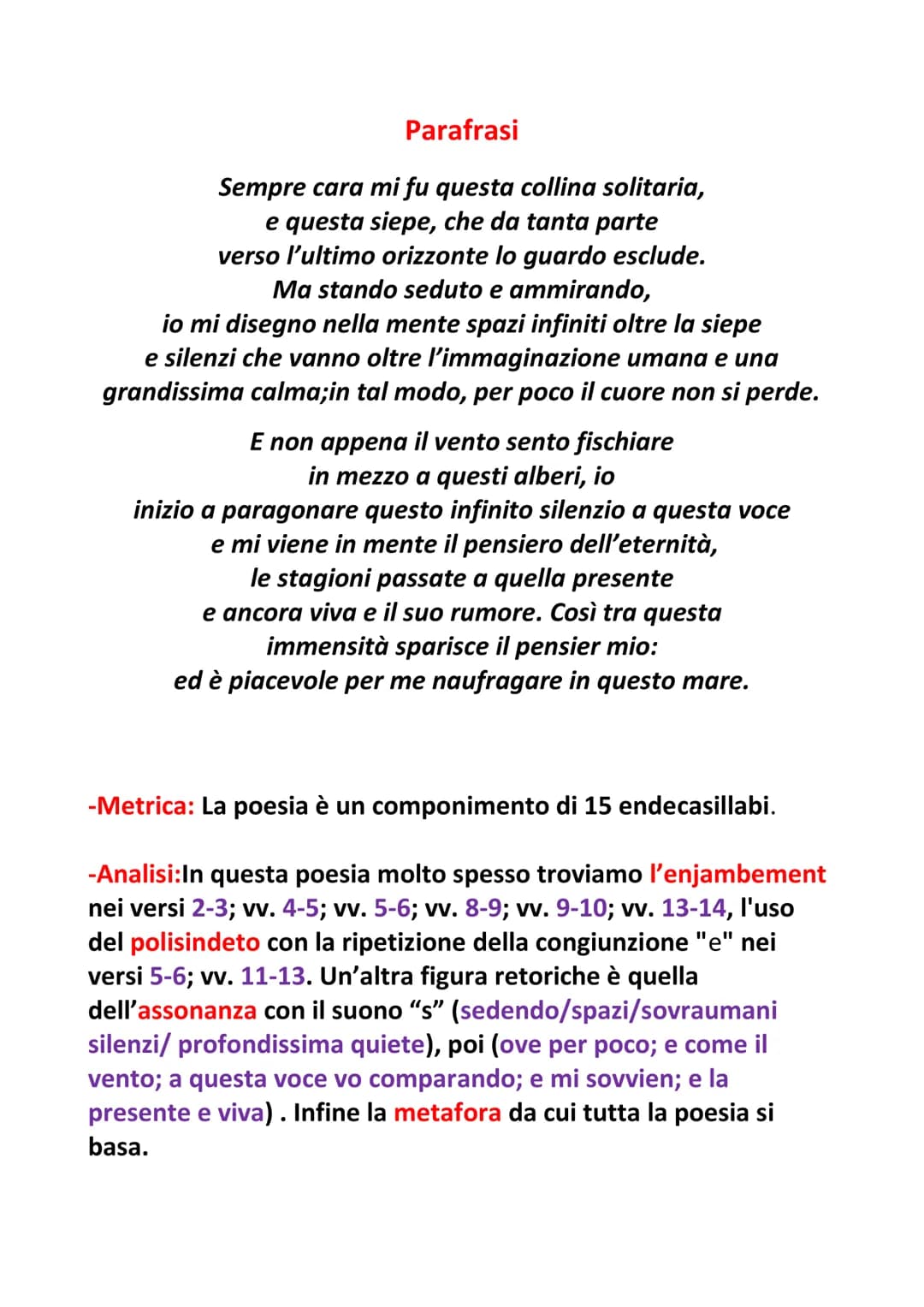 L'Infinito di Giacomo Leopardi
Introduzione: Da un'analisi del testo de L'infinito, uno dei
componimenti più noti di Giacomo Leopardi, è pos