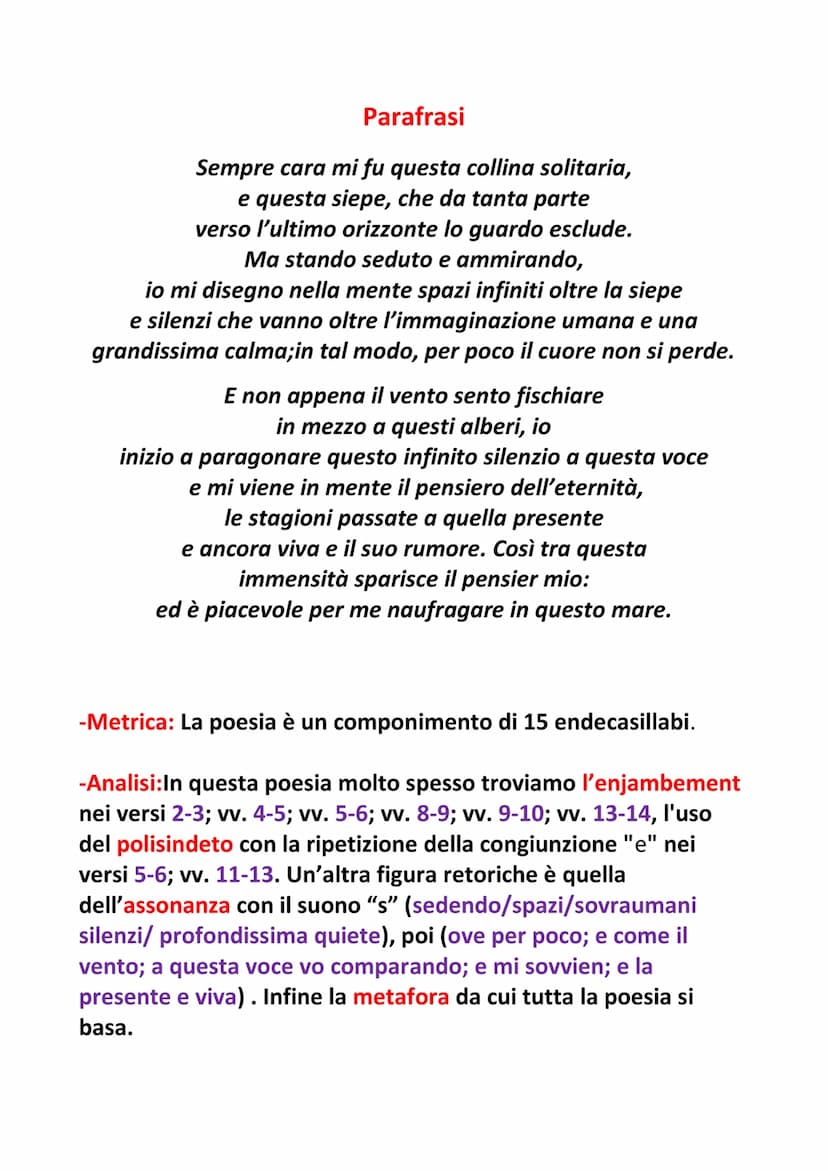 L'Infinito di Giacomo Leopardi
Introduzione: Da un'analisi del testo de L'infinito, uno dei
componimenti più noti di Giacomo Leopardi, è pos