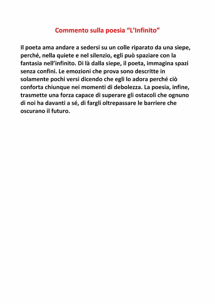 L'Infinito di Giacomo Leopardi
Introduzione: Da un'analisi del testo de L'infinito, uno dei
componimenti più noti di Giacomo Leopardi, è pos