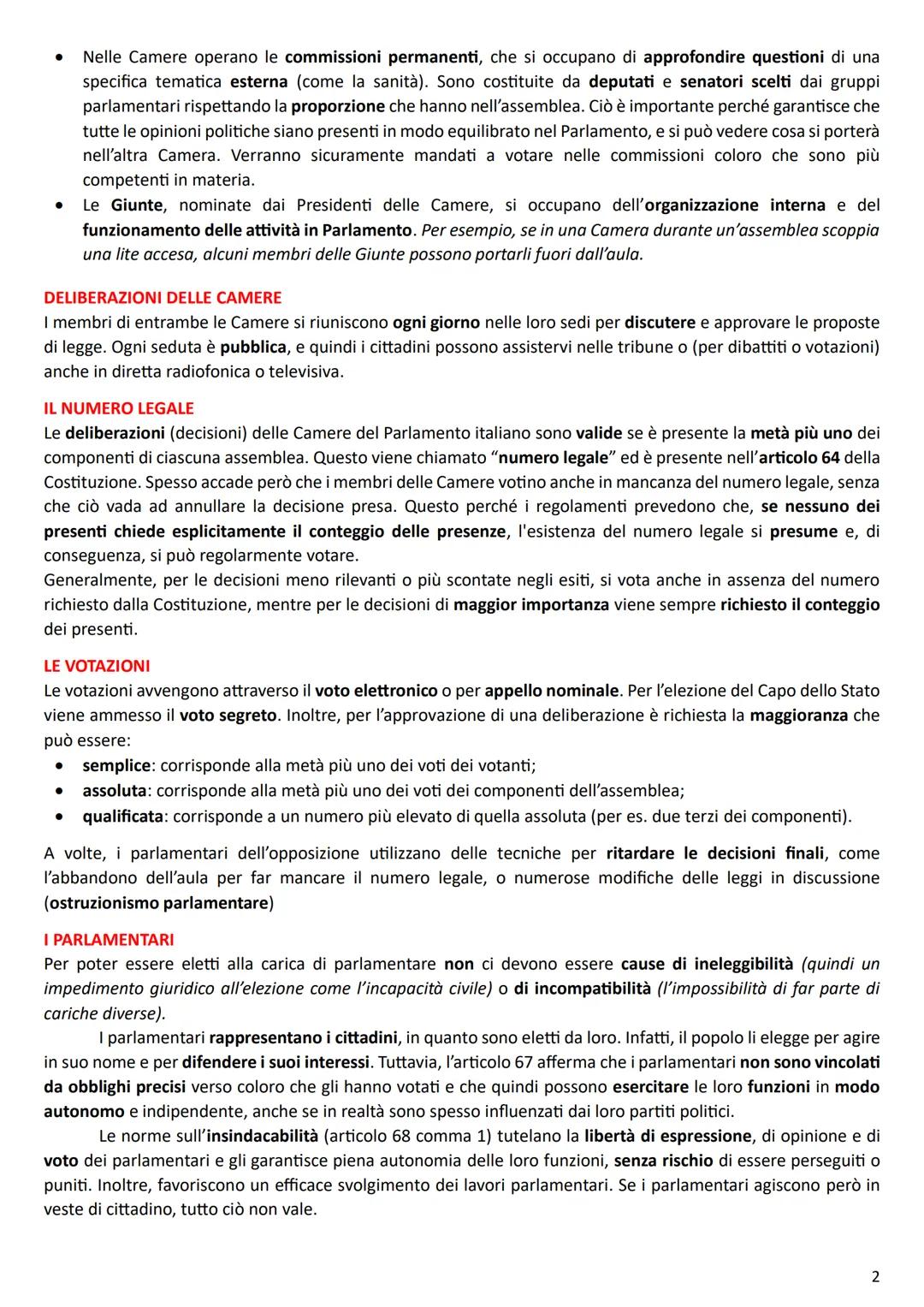 IL PARLAMENTO
Il Parlamento detiene il potere legislativo (quindi creare le leggi) ed è composto dalla Camera dei deputati e dal
Senato, che