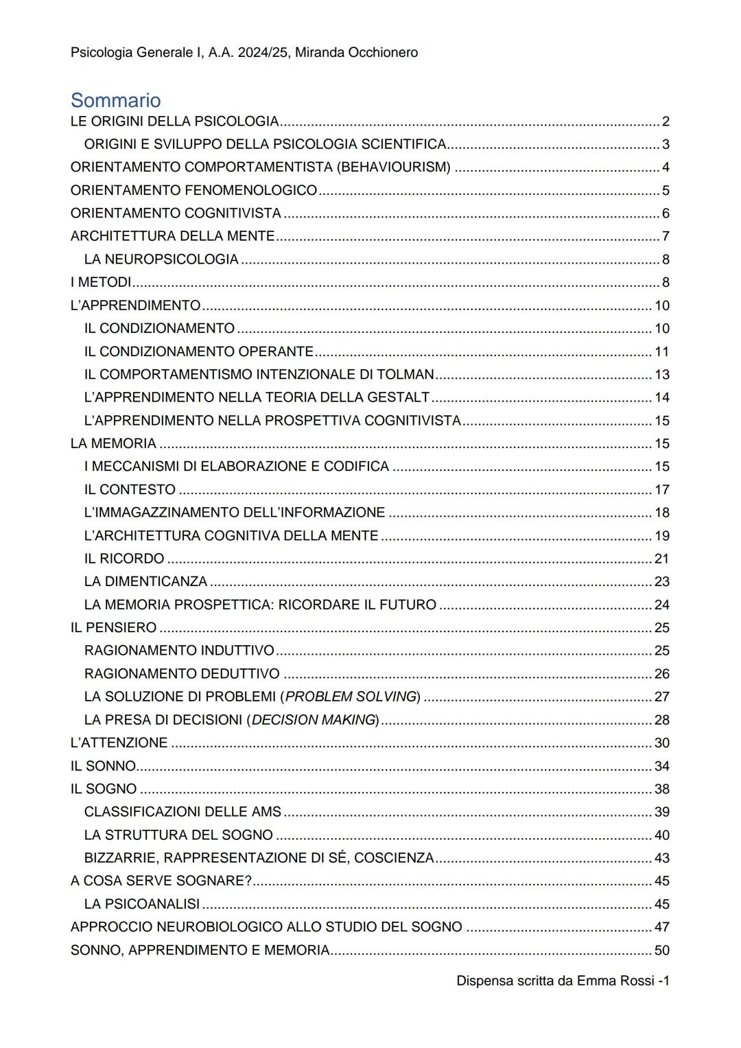 PSICOLOGIA
GENERALE I

SCIENZE E TECNICHE PSICOLOGICHE
Primo anno (a.a. 2024-2025), semestre 1
Prof. MIRANDA OCCHIONERO Psicologia Generale 