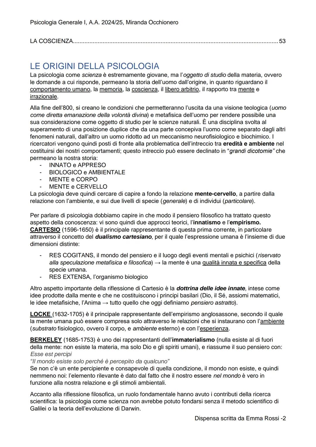 PSICOLOGIA
GENERALE I

SCIENZE E TECNICHE PSICOLOGICHE
Primo anno (a.a. 2024-2025), semestre 1
Prof. MIRANDA OCCHIONERO Psicologia Generale 