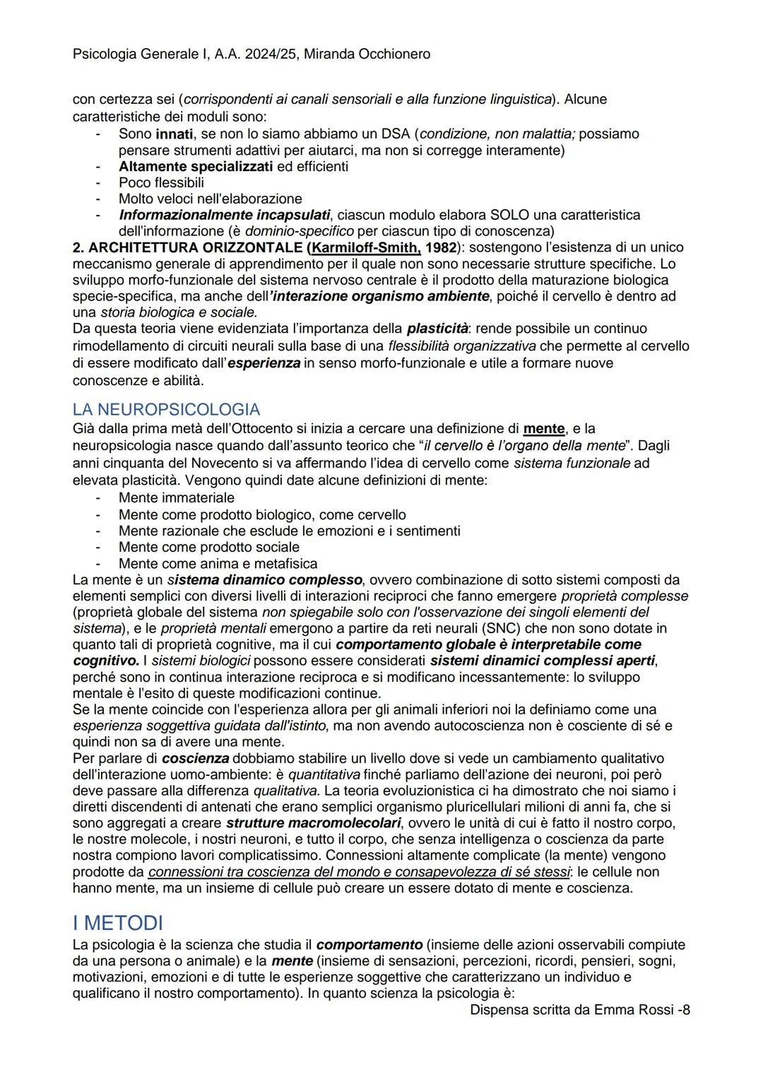 PSICOLOGIA
GENERALE I

SCIENZE E TECNICHE PSICOLOGICHE
Primo anno (a.a. 2024-2025), semestre 1
Prof. MIRANDA OCCHIONERO Psicologia Generale 