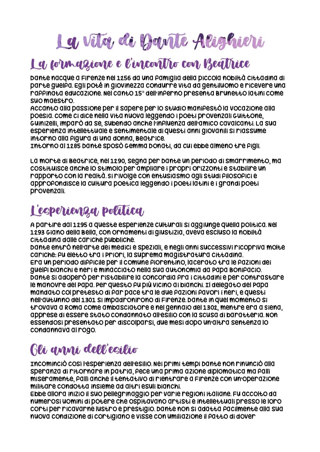 Dante Alighieri: Riassunto della Vita e delle Opere