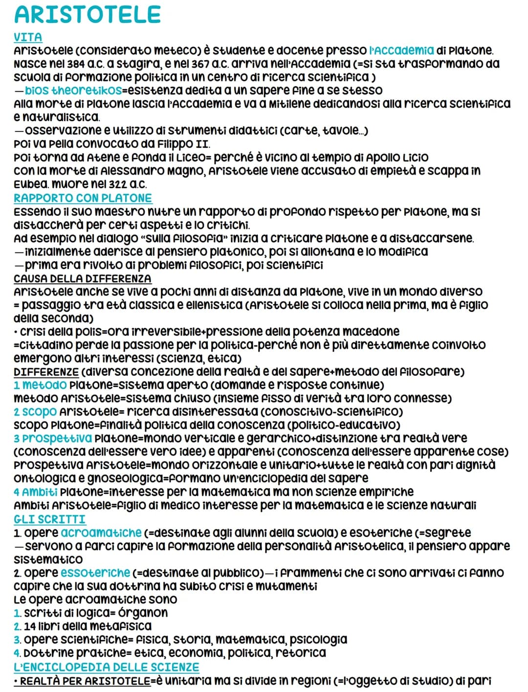 ARISTOTELE
VITA
Aristotele (considerato meteco) è studente e docente presso l'Accademia di Platone.
Nasce nel 384 a.c. a stagira, e nel 367 