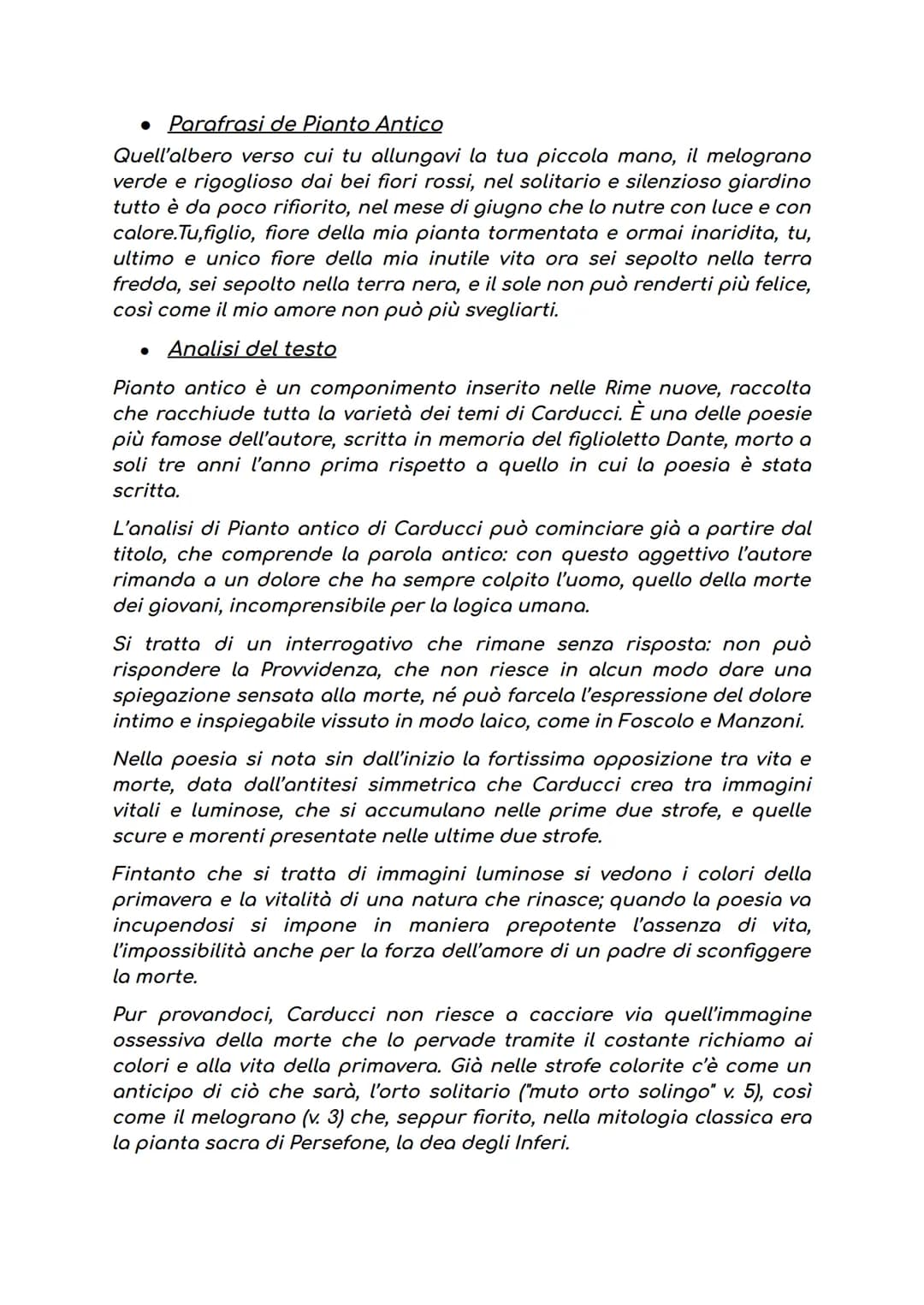 Letteratura: "Pianto Antico" di Giosuè Carducci
Pianto antico è una celebre poesia di Giosuè Carducci dedicata a suo
figlio che dovrebbe, se